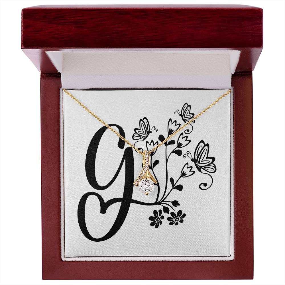 Botanical Monogram G - 18K Yellow Gold Finish Alluring Beauty Necklace With Mahogany Style Luxury Box