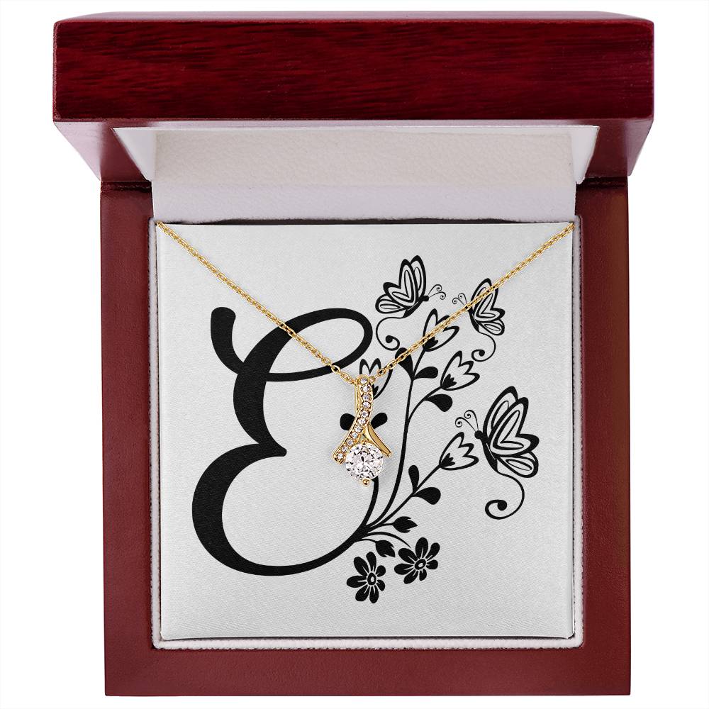 Botanical Monogram E - 18K Yellow Gold Finish Alluring Beauty Necklace With Mahogany Style Luxury Box