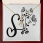 Botanical Monogram S - 18K Yellow Gold Finish Alluring Beauty Necklace With Mahogany Style Luxury Box