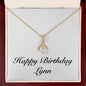 Happy Birthday Lynn - 18K Yellow Gold Finish Alluring Beauty Necklace With Mahogany Style Luxury Box