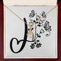Botanical Monogram J - 18K Yellow Gold Finish Alluring Beauty Necklace With Mahogany Style Luxury Box