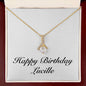 Happy Birthday Lucille - 18K Yellow Gold Finish Alluring Beauty Necklace With Mahogany Style Luxury Box