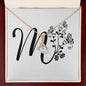 Botanical Monogram M - 18K Yellow Gold Finish Alluring Beauty Necklace With Mahogany Style Luxury Box