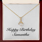 Happy Birthday Samantha - 18K Yellow Gold Finish Alluring Beauty Necklace With Mahogany Style Luxury Box