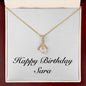 Happy Birthday Sara - 18K Yellow Gold Finish Alluring Beauty Necklace With Mahogany Style Luxury Box