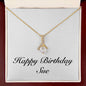 Happy Birthday Sue - 18K Yellow Gold Finish Alluring Beauty Necklace With Mahogany Style Luxury Box