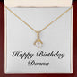 Happy Birthday Donna - 18K Yellow Gold Finish Alluring Beauty Necklace With Mahogany Style Luxury Box