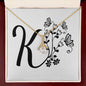 Botanical Monogram K - 18K Yellow Gold Finish Alluring Beauty Necklace With Mahogany Style Luxury Box