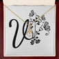 Botanical Monogram V - 18K Yellow Gold Finish Alluring Beauty Necklace With Mahogany Style Luxury Box