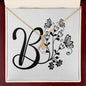 Botanical Monogram B - 18K Yellow Gold Finish Alluring Beauty Necklace With Mahogany Style Luxury Box