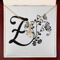 Botanical Monogram Z - 18K Yellow Gold Finish Alluring Beauty Necklace With Mahogany Style Luxury Box