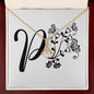 Botanical Monogram P - 18K Yellow Gold Finish Alluring Beauty Necklace With Mahogany Style Luxury Box