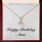Happy Birthday Anne - 18K Yellow Gold Finish Alluring Beauty Necklace With Mahogany Style Luxury Box