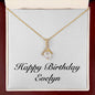 Happy Birthday Evelyn - 18K Yellow Gold Finish Alluring Beauty Necklace With Mahogany Style Luxury Box