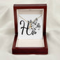 Botanical Monogram H - 18K Yellow Gold Finish Alluring Beauty Necklace With Mahogany Style Luxury Box