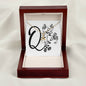 Botanical Monogram Q - 18K Yellow Gold Finish Alluring Beauty Necklace With Mahogany Style Luxury Box