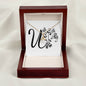 Botanical Monogram U - 18K Yellow Gold Finish Alluring Beauty Necklace With Mahogany Style Luxury Box