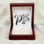 Botanical Monogram P - 18K Yellow Gold Finish Alluring Beauty Necklace With Mahogany Style Luxury Box