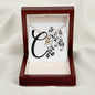 Botanical Monogram C - 18K Yellow Gold Finish Alluring Beauty Necklace With Mahogany Style Luxury Box