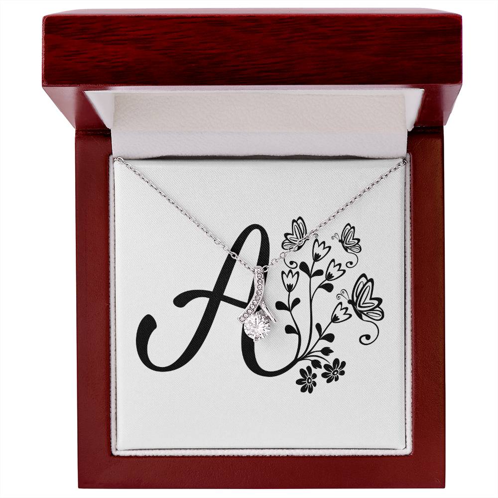 Botanical Monogram A - Alluring Beauty Necklace With Mahogany Style Luxury Box