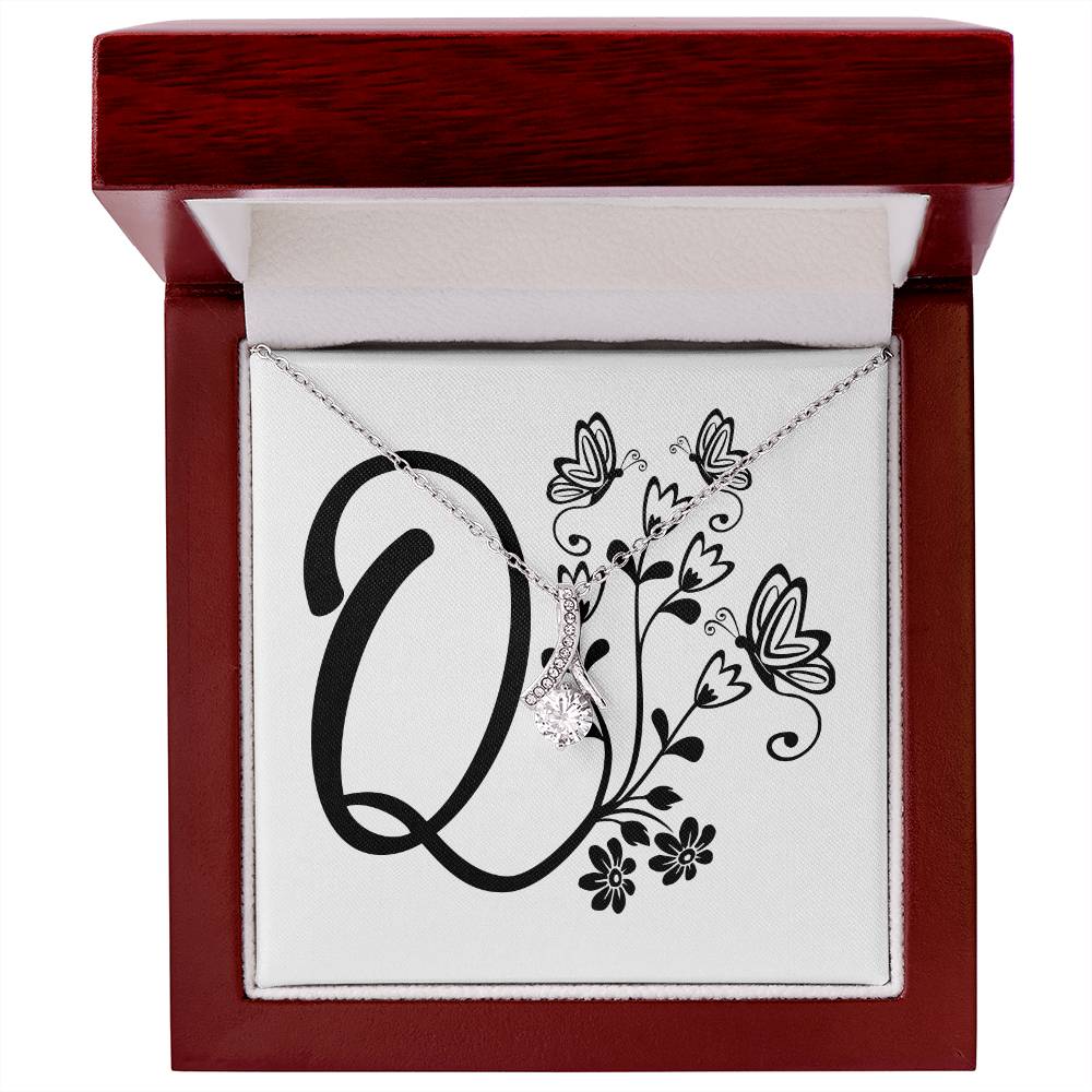 Botanical Monogram Q - Alluring Beauty Necklace With Mahogany Style Luxury Box