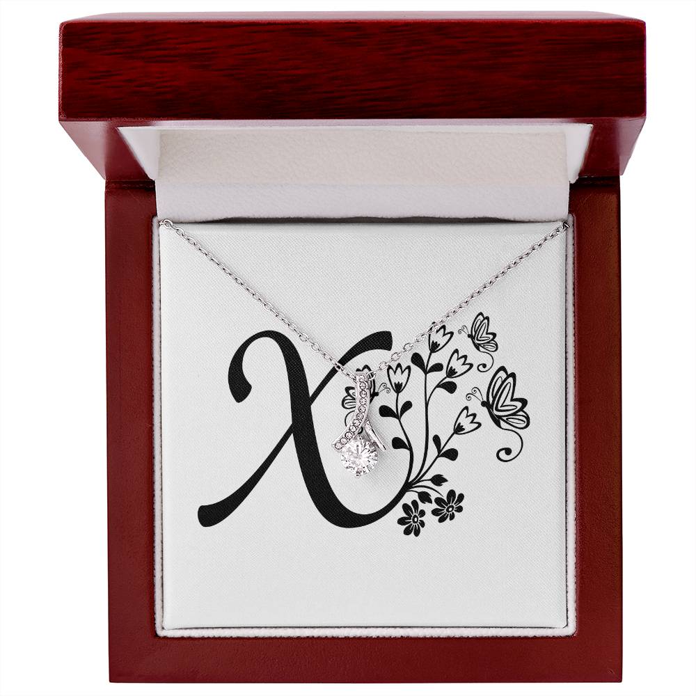 Botanical Monogram X - Alluring Beauty Necklace With Mahogany Style Luxury Box