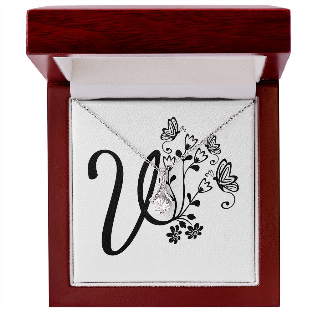 Botanical Monogram V - Alluring Beauty Necklace With Mahogany Style Luxury Box