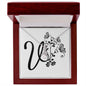 Botanical Monogram V - Alluring Beauty Necklace With Mahogany Style Luxury Box
