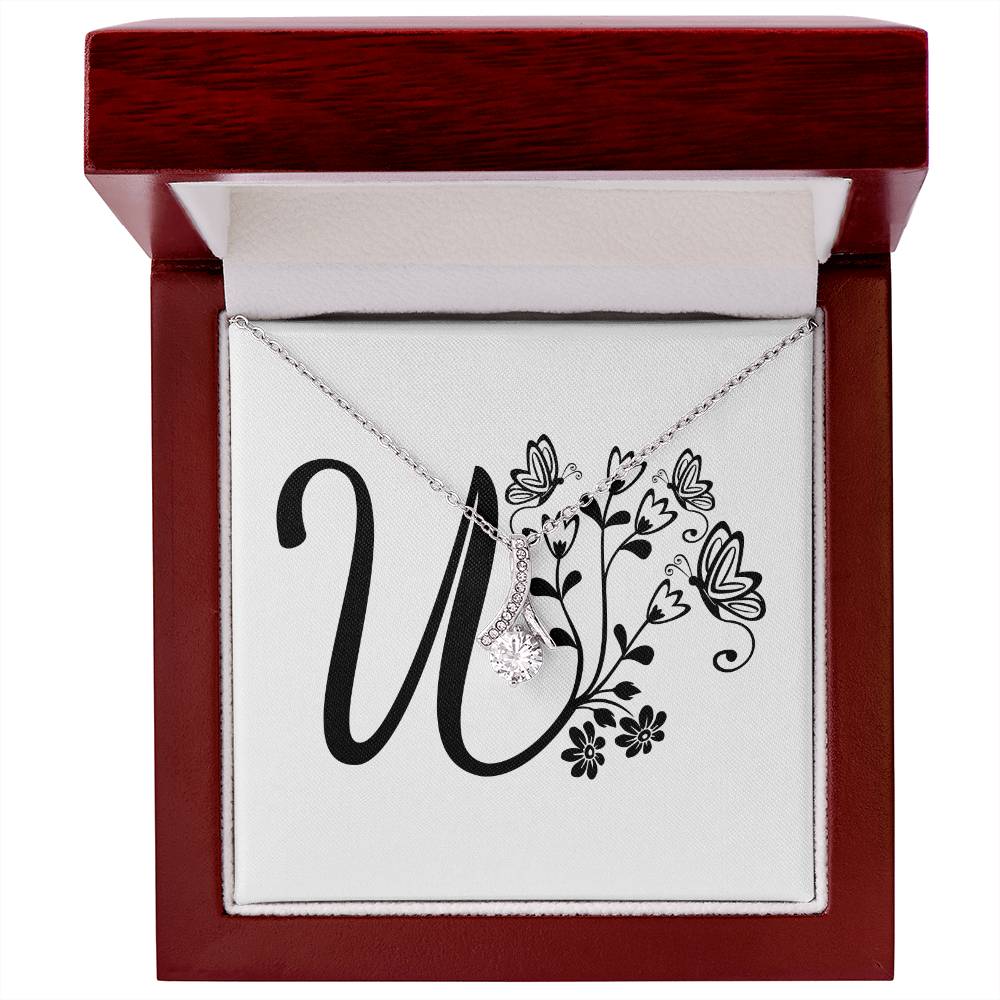 Botanical Monogram U - Alluring Beauty Necklace With Mahogany Style Luxury Box