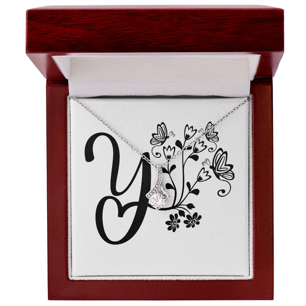 Botanical Monogram Y - Alluring Beauty Necklace With Mahogany Style Luxury Box
