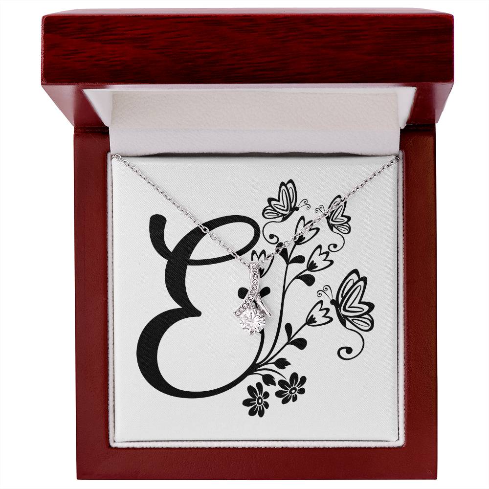 Botanical Monogram E - Alluring Beauty Necklace With Mahogany Style Luxury Box