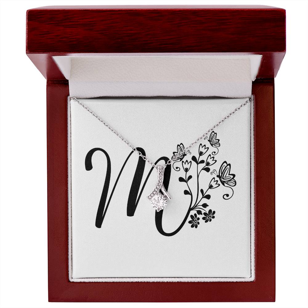 Botanical Monogram M - Alluring Beauty Necklace With Mahogany Style Luxury Box