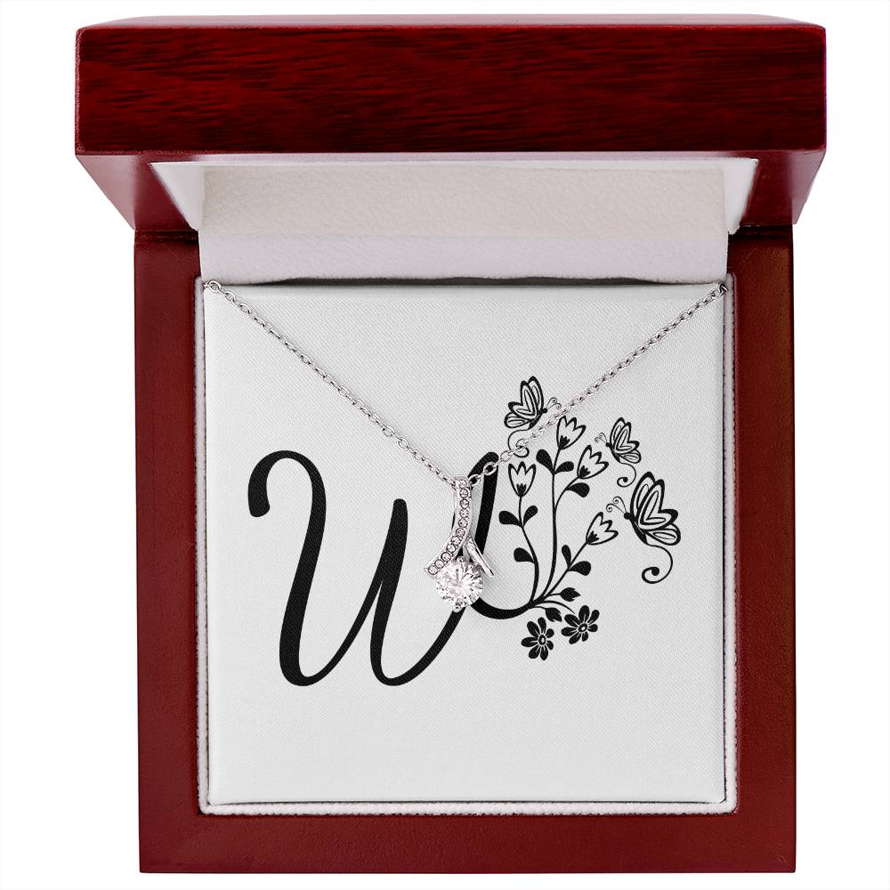 Botanical Monogram W - Alluring Beauty Necklace With Mahogany Style Luxury Box