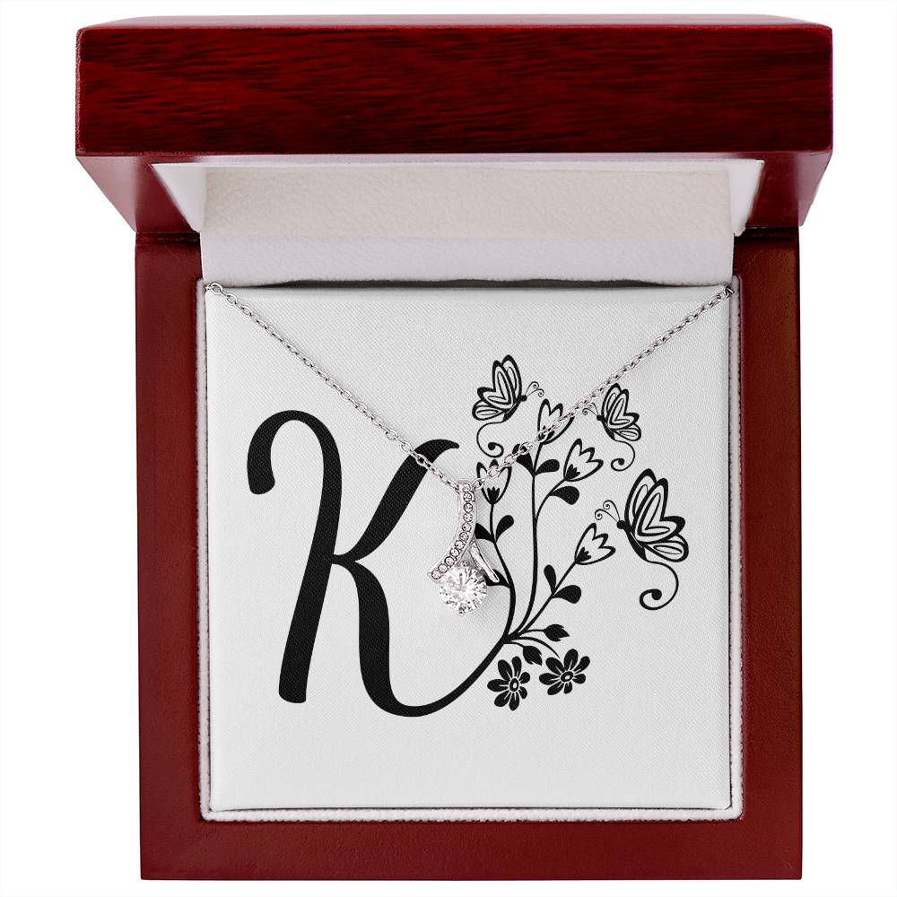 Botanical Monogram K - Alluring Beauty Necklace With Mahogany Style Luxury Box