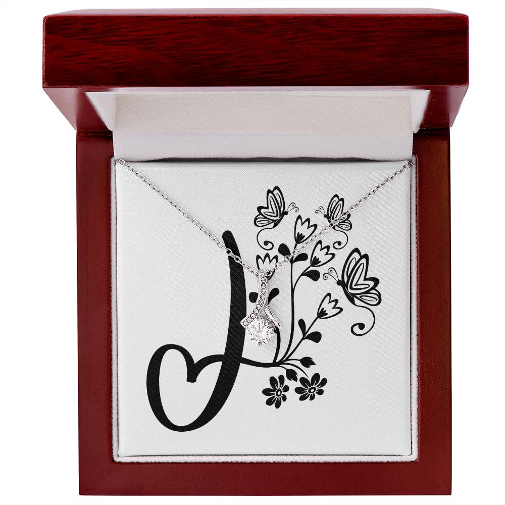 Botanical Monogram J - Alluring Beauty Necklace With Mahogany Style Luxury Box