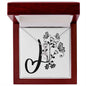 Botanical Monogram J - Alluring Beauty Necklace With Mahogany Style Luxury Box