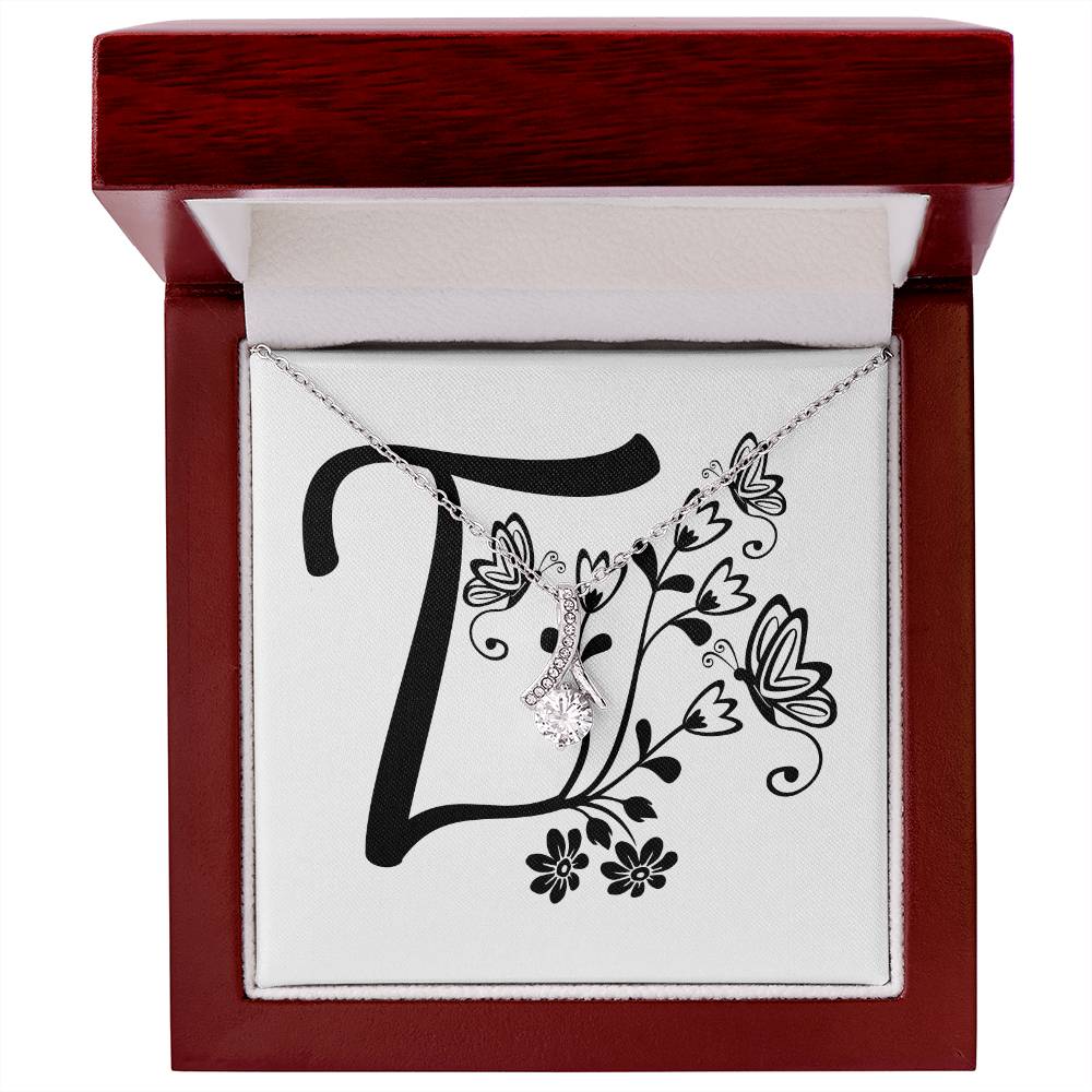 Botanical Monogram T - Alluring Beauty Necklace With Mahogany Style Luxury Box