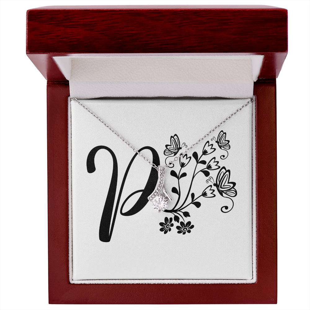 Botanical Monogram P - Alluring Beauty Necklace With Mahogany Style Luxury Box