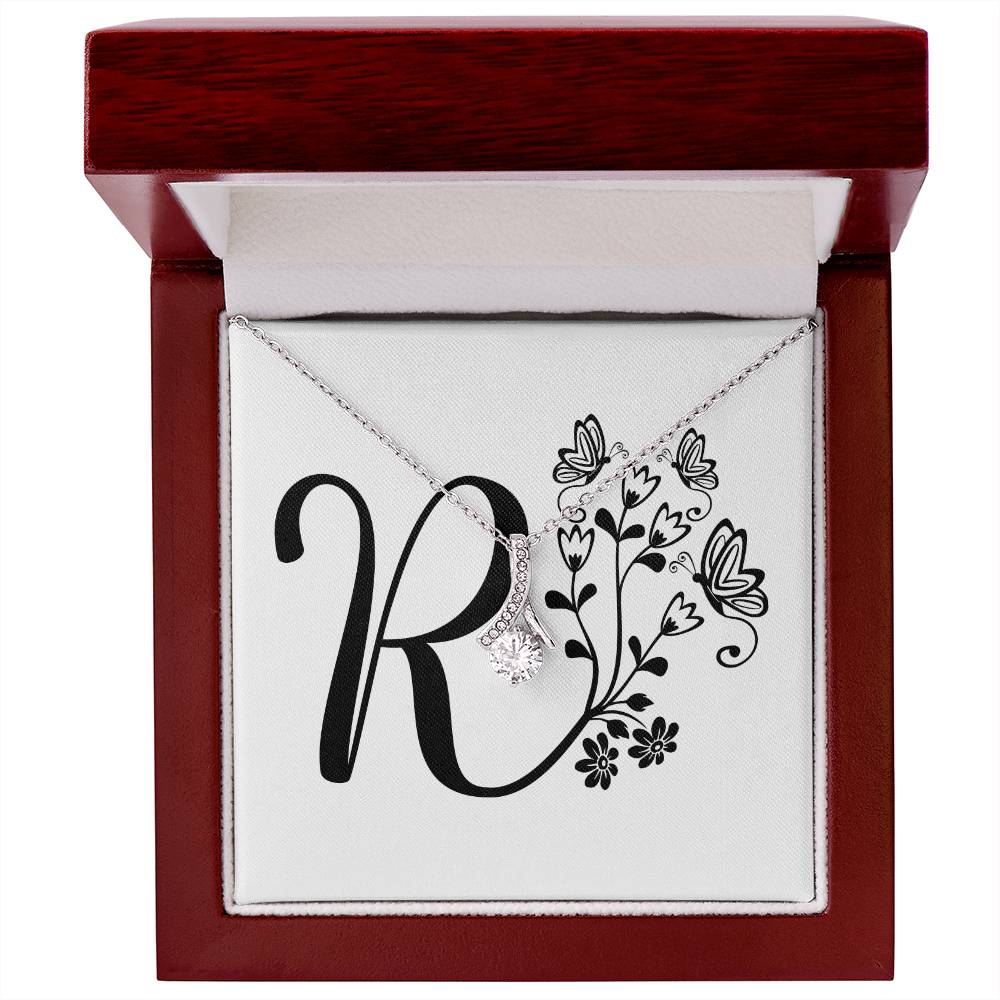 Botanical Monogram R - Alluring Beauty Necklace With Mahogany Style Luxury Box