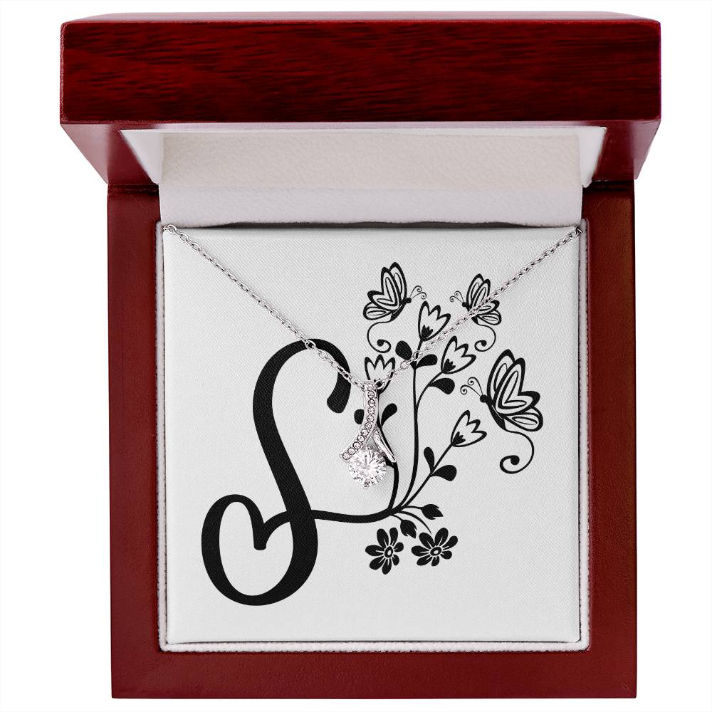 Botanical Monogram S - Alluring Beauty Necklace With Mahogany Style Luxury Box
