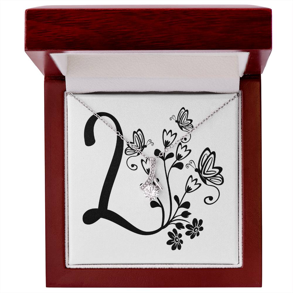Botanical Monogram L - Alluring Beauty Necklace With Mahogany Style Luxury Box