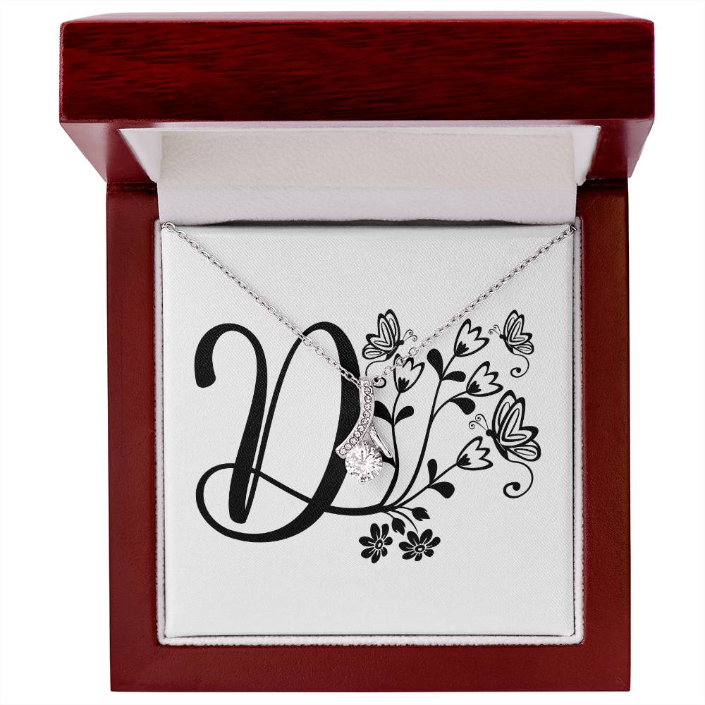 Botanical Monogram D - Alluring Beauty Necklace With Mahogany Style Luxury Box