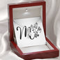 Botanical Monogram M - Alluring Beauty Necklace With Mahogany Style Luxury Box