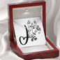 Botanical Monogram J - Alluring Beauty Necklace With Mahogany Style Luxury Box