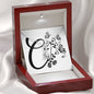 Botanical Monogram C - Alluring Beauty Necklace With Mahogany Style Luxury Box