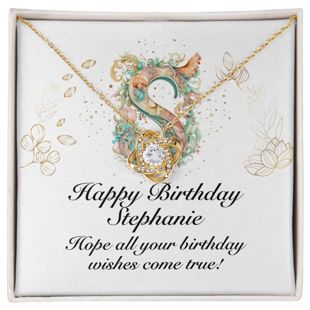 Happy Birthday Stephanie v01 - 18K Yellow Gold Finish Love Knot Necklace