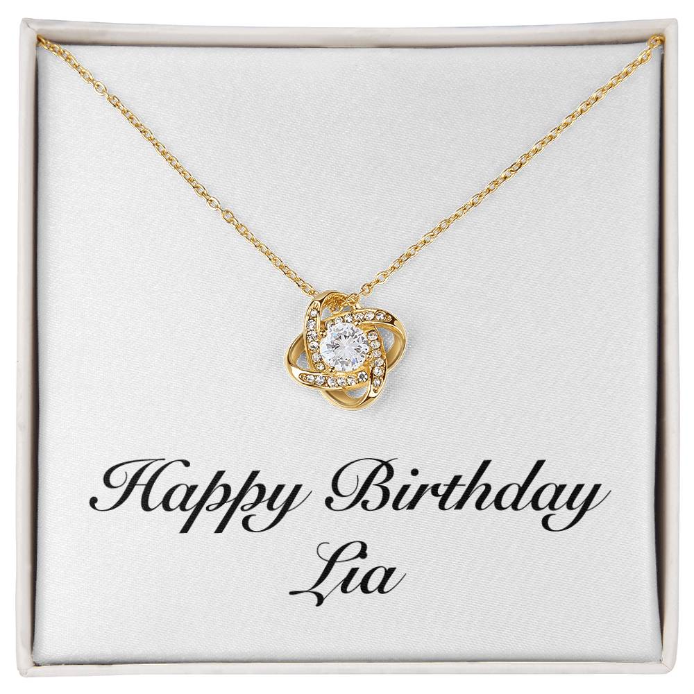 Happy Birthday Lia - 18K Yellow Gold Finish Love Knot Necklace