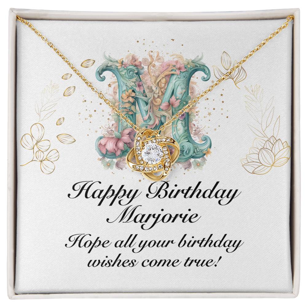 Happy Birthday Marjorie v01 - 18K Yellow Gold Finish Love Knot Necklace