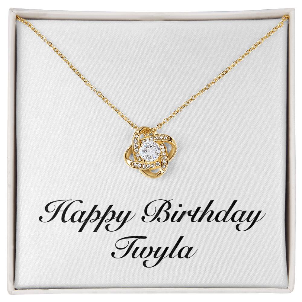 Happy Birthday Twyla - 18K Yellow Gold Finish Love Knot Necklace