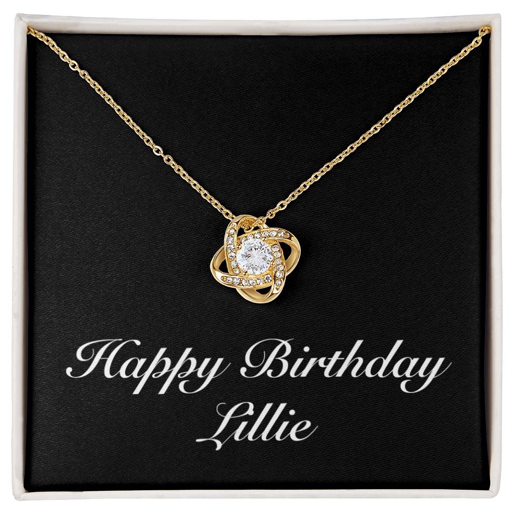 Happy Birthday Lillie v2 - 18K Yellow Gold Finish Love Knot Necklace